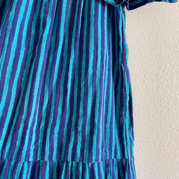 Oliphant Blue Striped Off The Shoulder Beach Boho Midi Dress - Picture 6 of 13